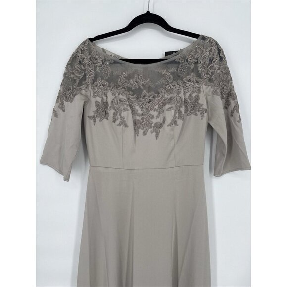 La Femme Womens Size 4 Silver 29227 Embroidered Illusion Neck Gown $469 New - Picture 6 of 16